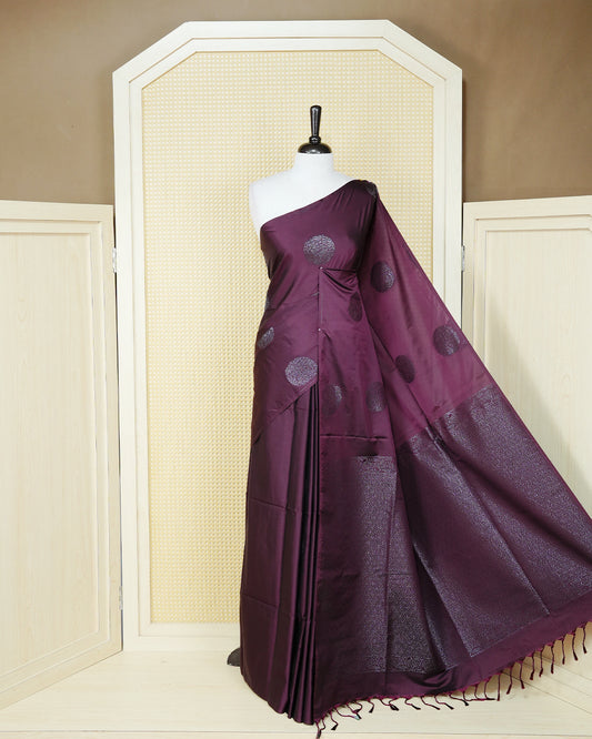 Deep plum colour soft silk saree