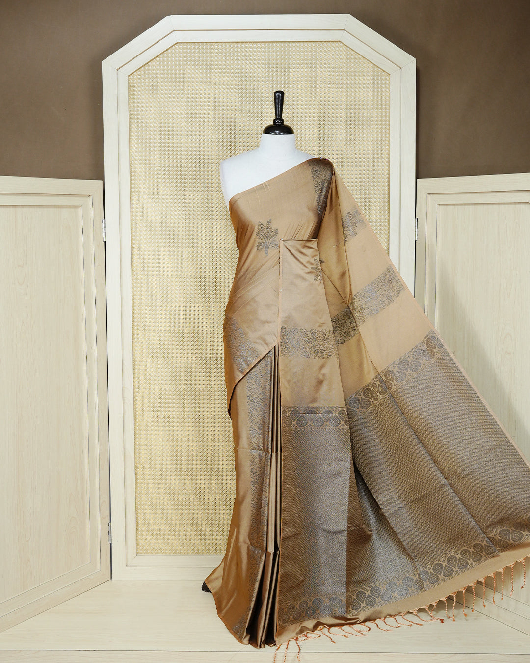 Dark beige colour soft silk saree