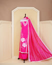 Rani pink colour Cotton Salwar Material Featuring an Threadwork on Body, lace work on neck portion, Paired With a Matching Bottom and an Elegant Dupatta.