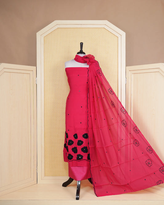 Rusty Red colour Salwar Material Featuring Thread Work on body, paired with matching Bottom & Elegant Dupatta.