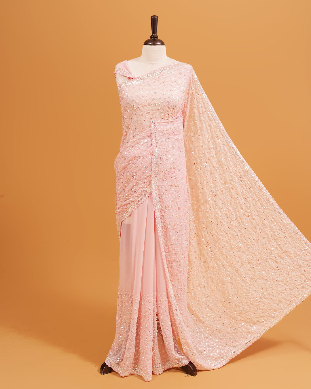 Baby Pink colour Organza saree with Cut Beats & Sequins.