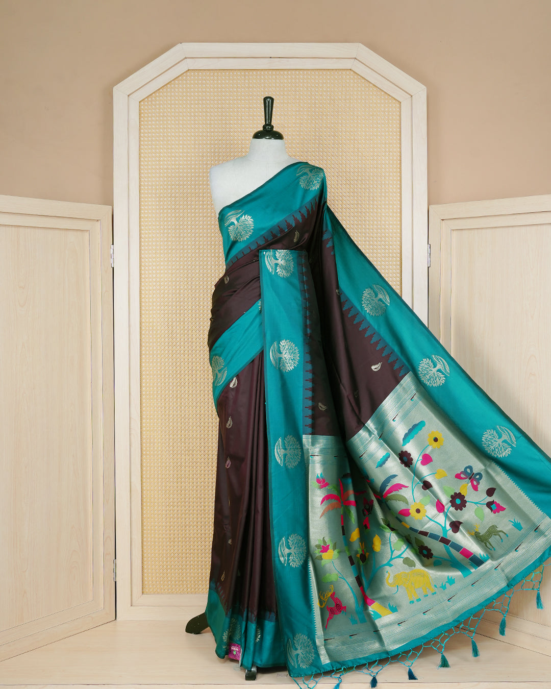 Dark chocolate colour soft silk saree
