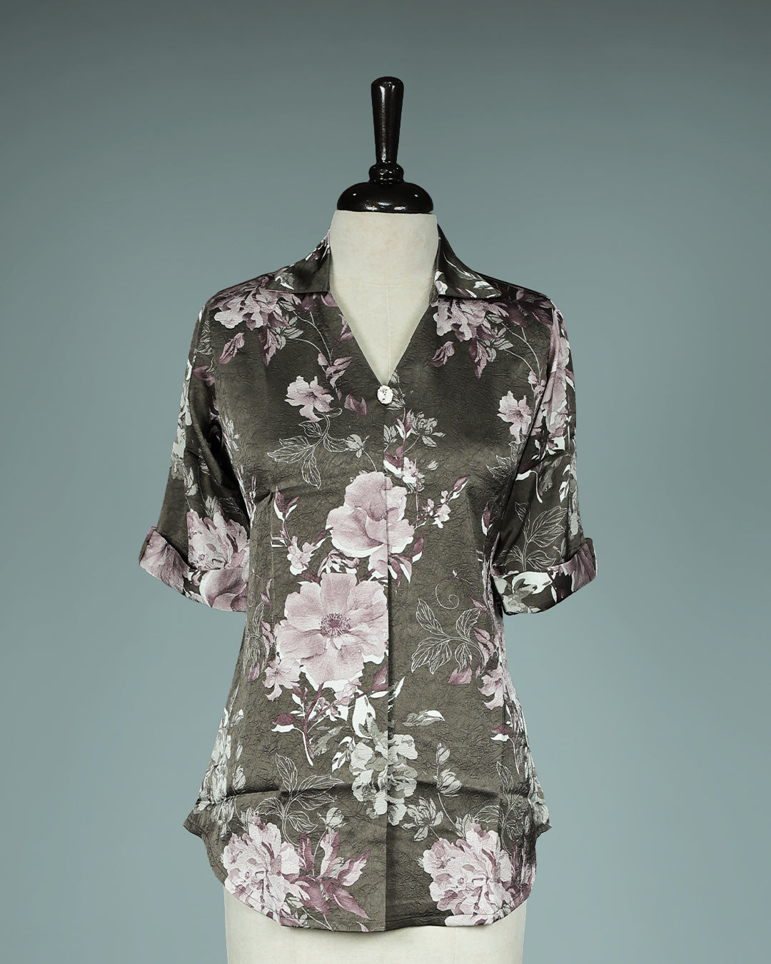 Olive colour Top with Kodi Print work on body, collar design, With sleeve.