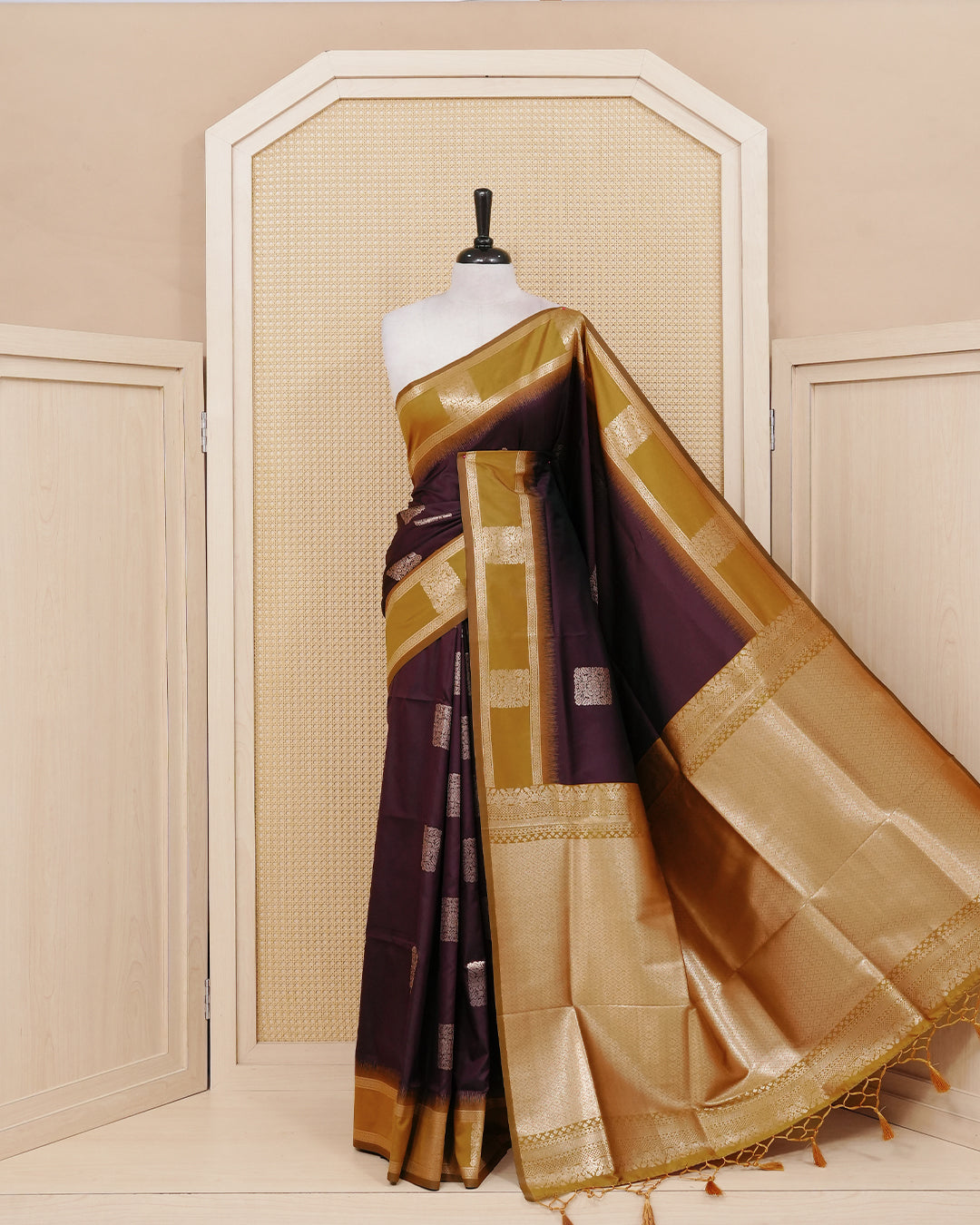 Dark brown colour soft silk saree