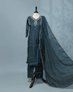 Teal colour salwar set with Stone work on top, paired with matching bottom & Dupatta.