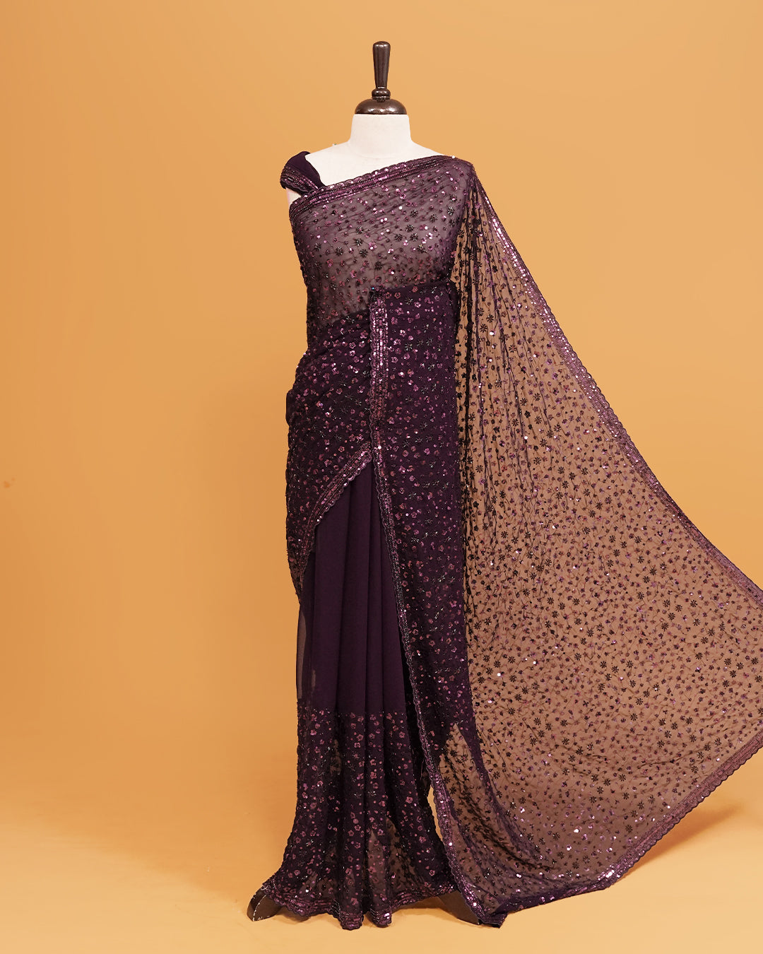 Purple colour Organza saree with Cut Beats & Sequins.