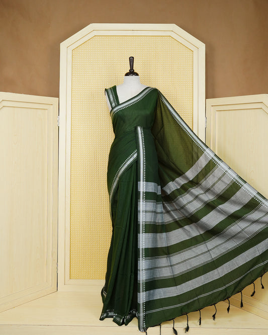 Green & Grey colour mul cotton saree