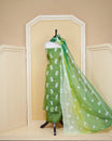 Olive Green Colour Net Kota Material Featuring Floral Thread Pattern on Body, Paired with Matching Bottom & Elegant Dupatta