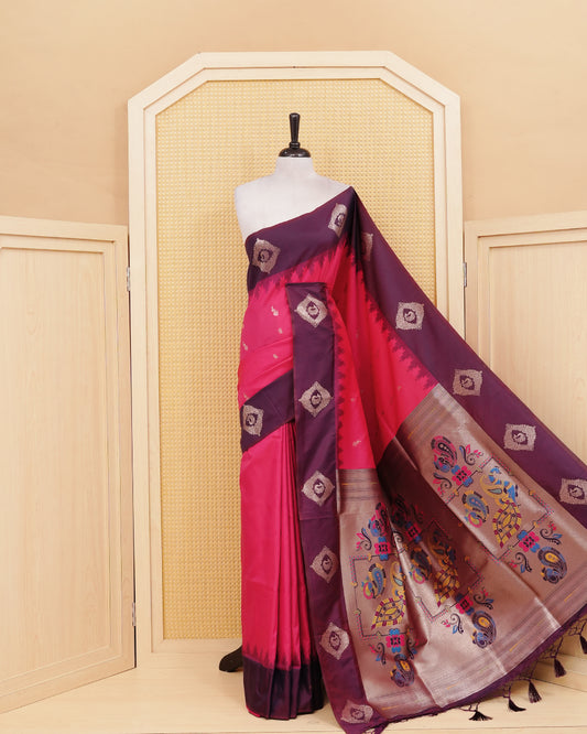 Rani pink colour soft silk saree
