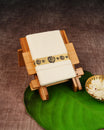 Cream Coloured Cotton Double Dhoti Finished with Traditional Art Form Print On Gold Kara