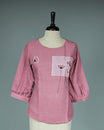 Pink colour Black Print on body, Round Neck design, With sleeve.