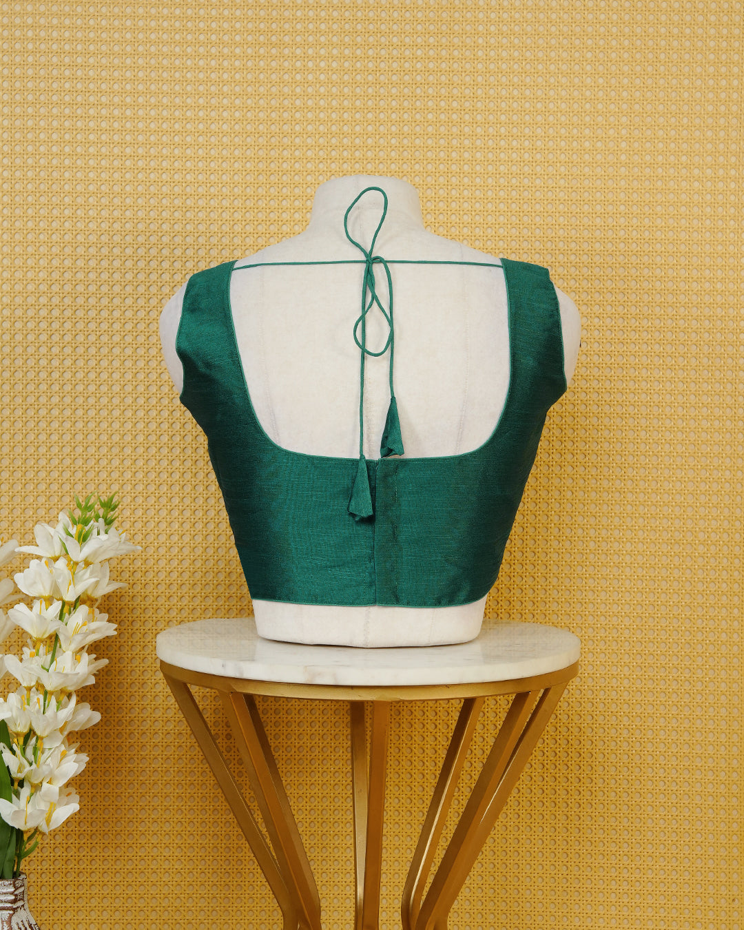 Teal Green Colour Plain Blouse Featuring A Classic U Neckline, Sleeveless Design, And A Simple, Clean Finish.