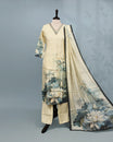Cream colour Salwar set comes top with beats Work on neck line and Digital print on body, paired with matching bottom and dupatta.