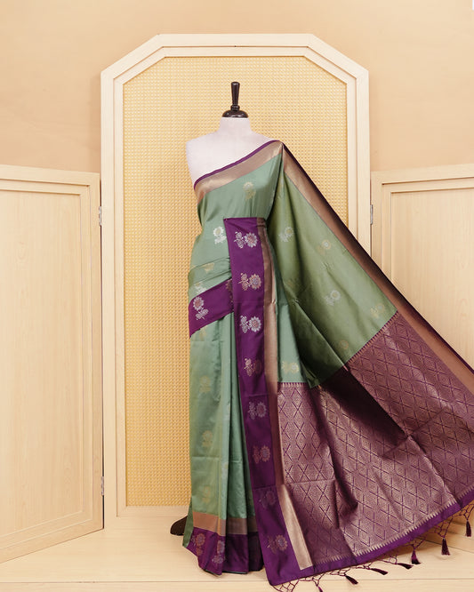 Pista green colour soft silk saree