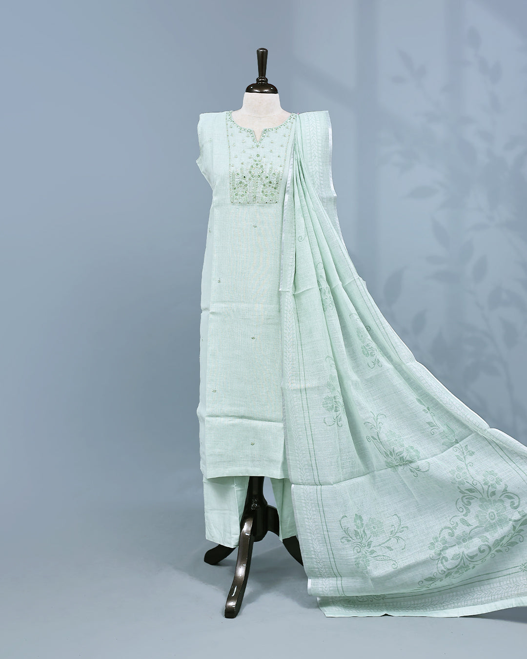 Mint colour Salwar set comes top with Sequin work on body, paired with matching bottom and dupatta.