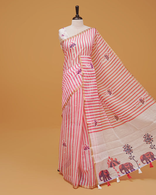 white colour semi linen saree
