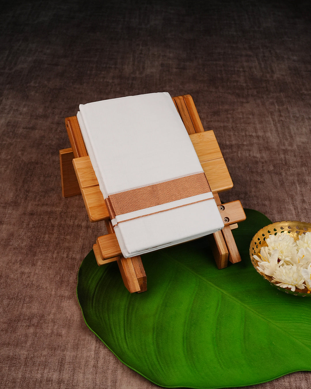 Off White Cotton Double Dhoti Finished with Classic Copper Kara