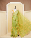 Olive green colour semi linen saree