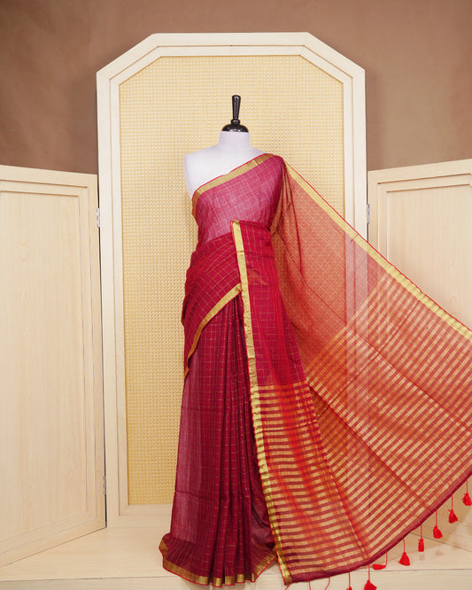 Maroon & Gold colour mul cotton saree