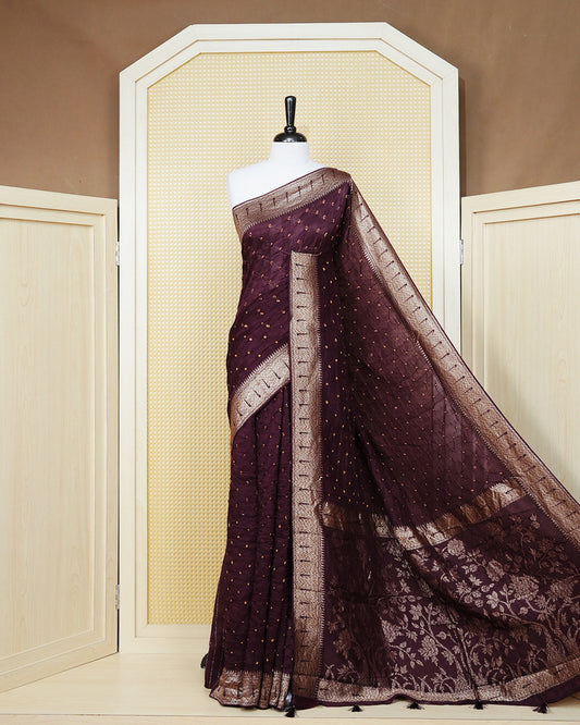 Burgundy Colour banaras bandhani saree