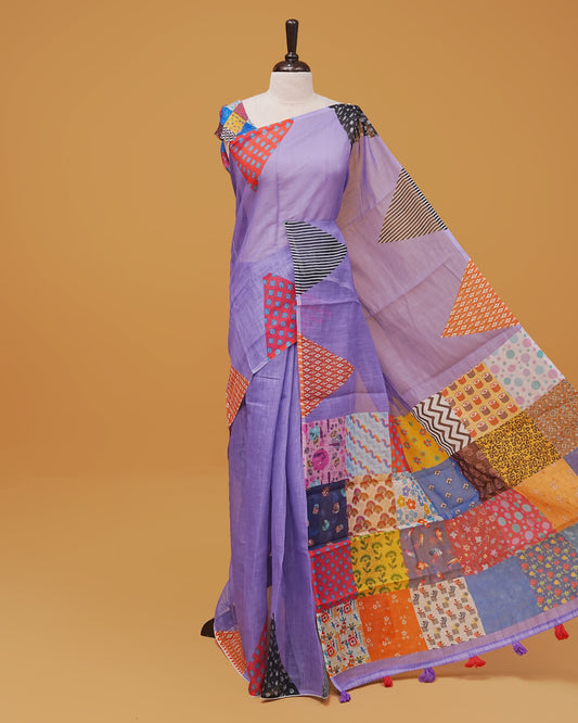 Lavender colour Linen Cotton Saree