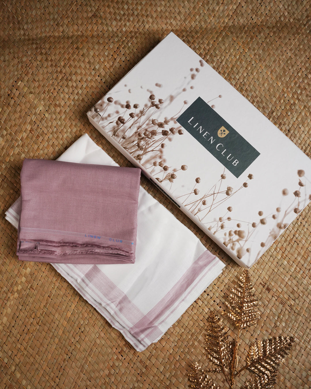 Mauve colour linen shirt material with matching Single Dhoti Set.