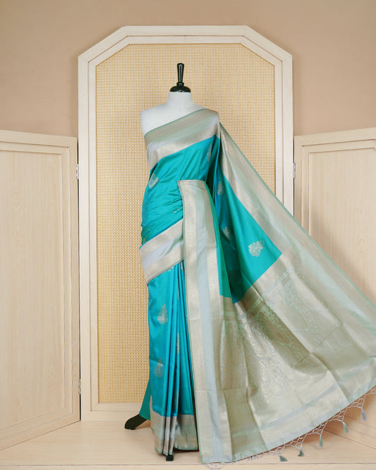 Sea green colour soft silk saree