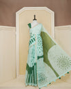 Seafoam & green coloured semi linen saree