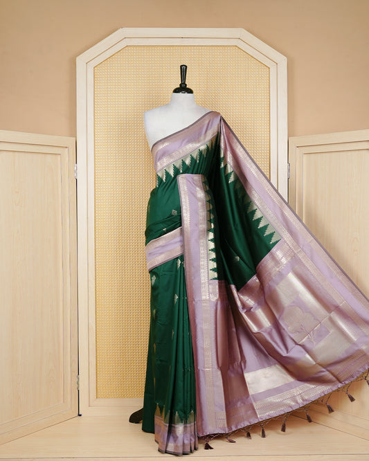 Bottle green colour soft silk saree