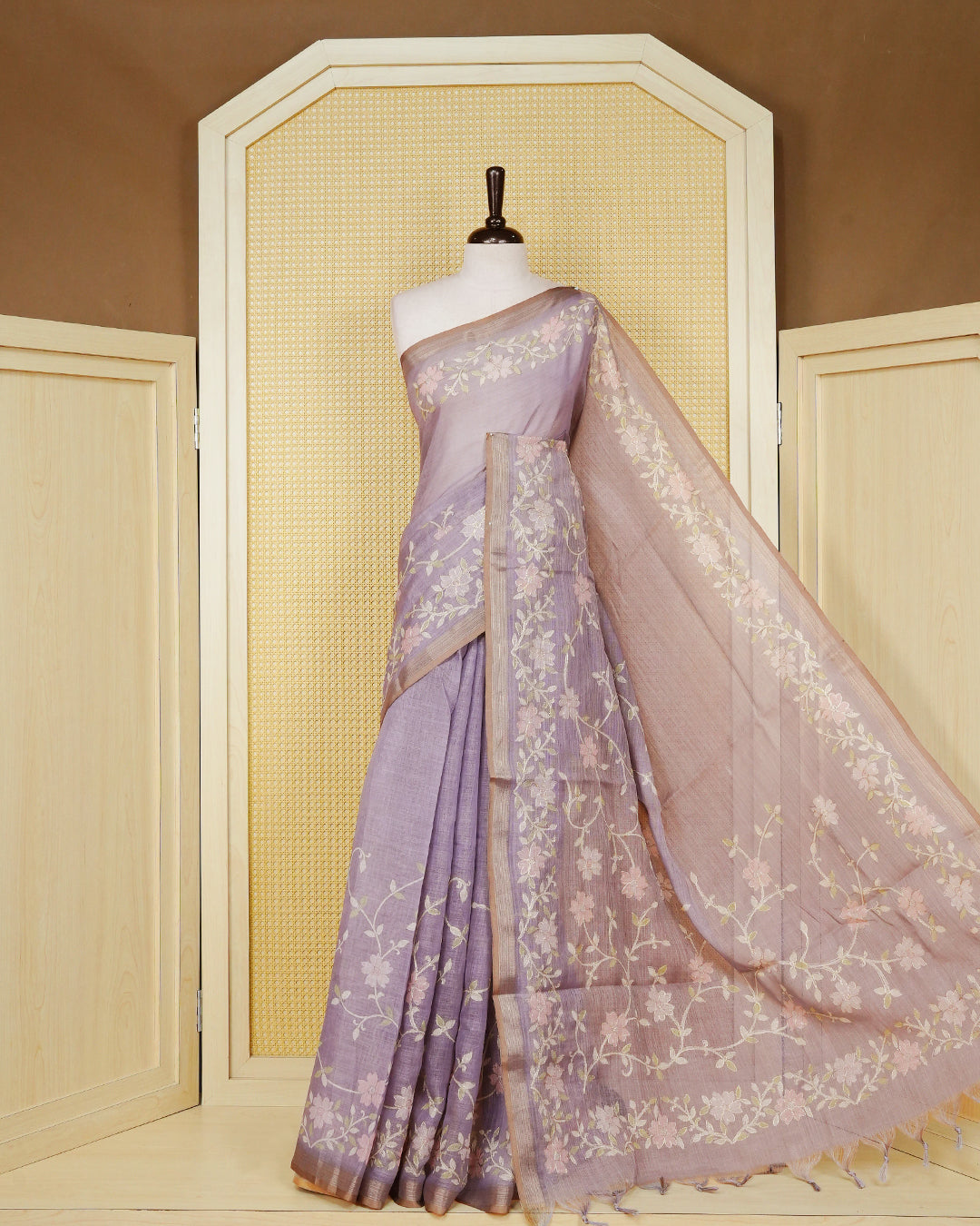Lavender colour linen tissue BKU inspired saree