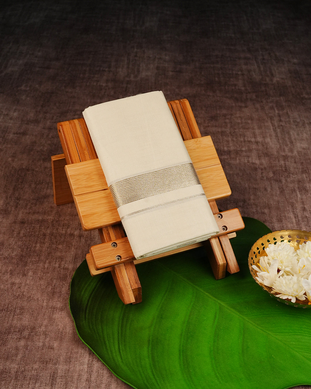 Cream Coloured Cotton Double Dhoti with Elegant Light Gold Kara