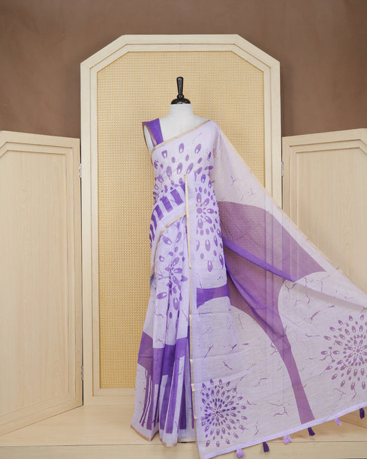 Lavender & Purple coloured semi linen saree