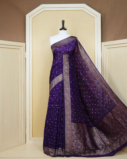 Purple Colour banaras bandhani saree
