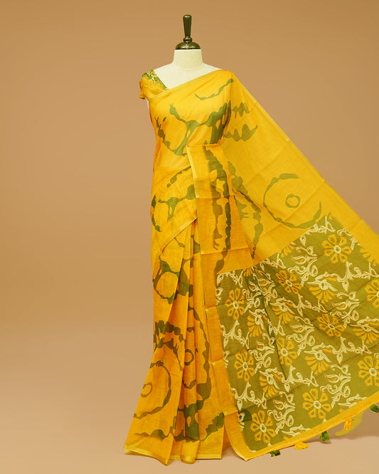 Mustard Colour Semi Linen Saree