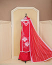 Red colour Cotton Salwar Material Featuring an Threadwork on Body, lace work on neck portion, Paired With a Matching Bottom and an Elegant Dupatta.