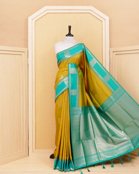 Olive & green double shade colour soft silk saree