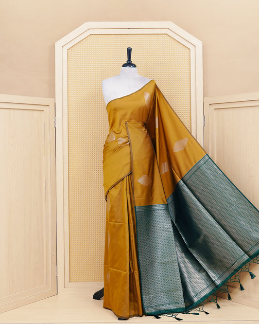 Mustard colour soft silk saree