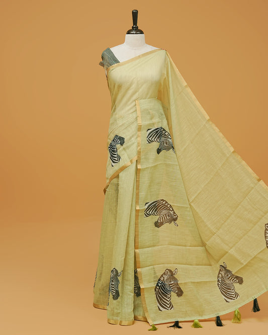 Pista green colour semi linen saree