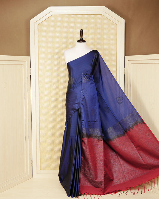 Navy blue colour soft silk saree