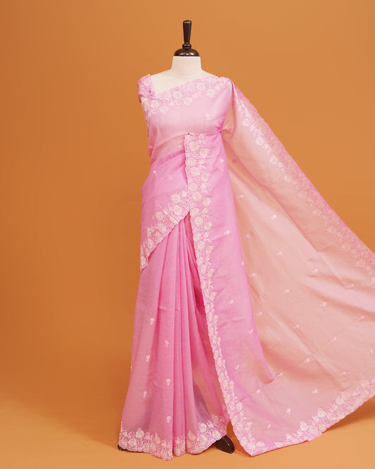 Pastel Pink colour Crush organza saree with Cut Beats & Sequins.