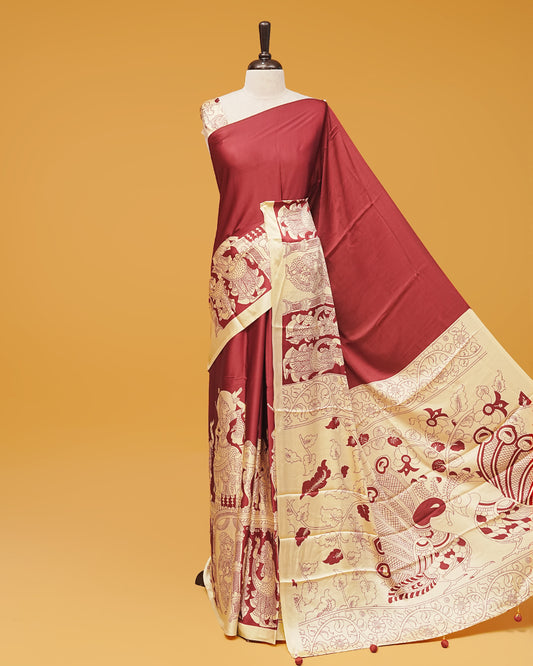 Maroon & Cream Colour Modal Saree