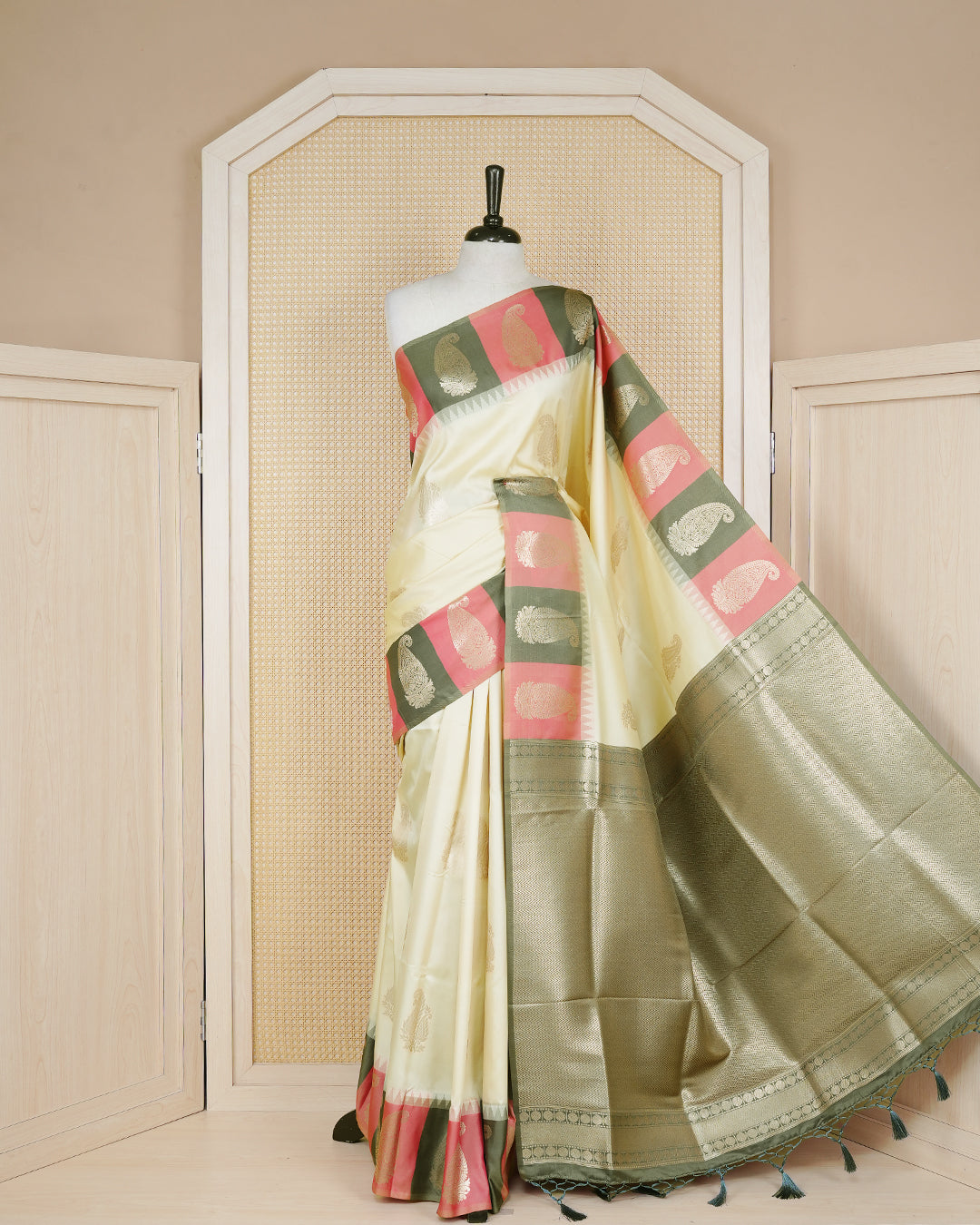 Cream colour soft silk saree