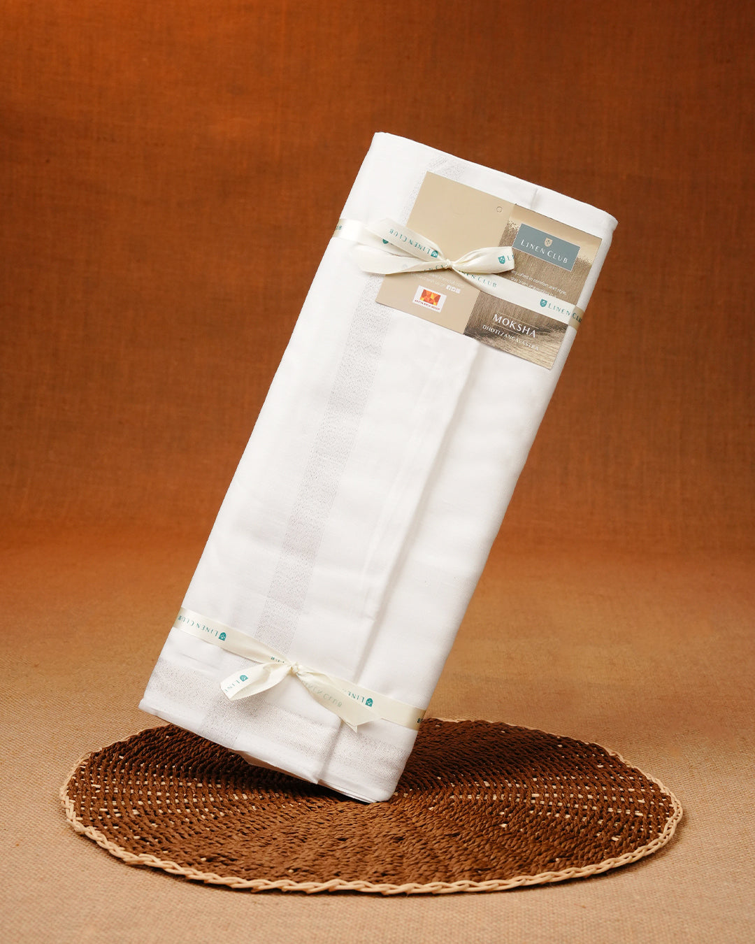White colour Pure Linen Double dhoti With Silver Zari border.