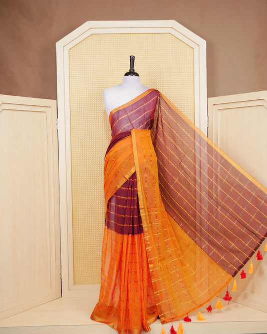 Mustard orange colour mul cotton saree