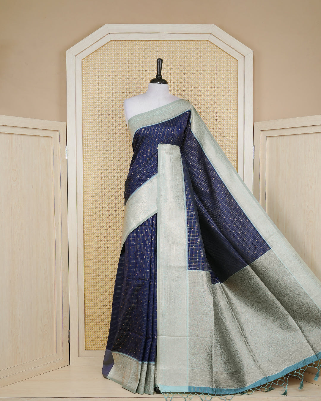 Navy blue colour soft silk saree