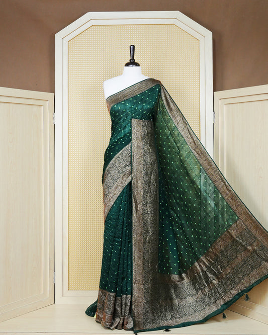 Dark Green Colour banaras bandhani saree