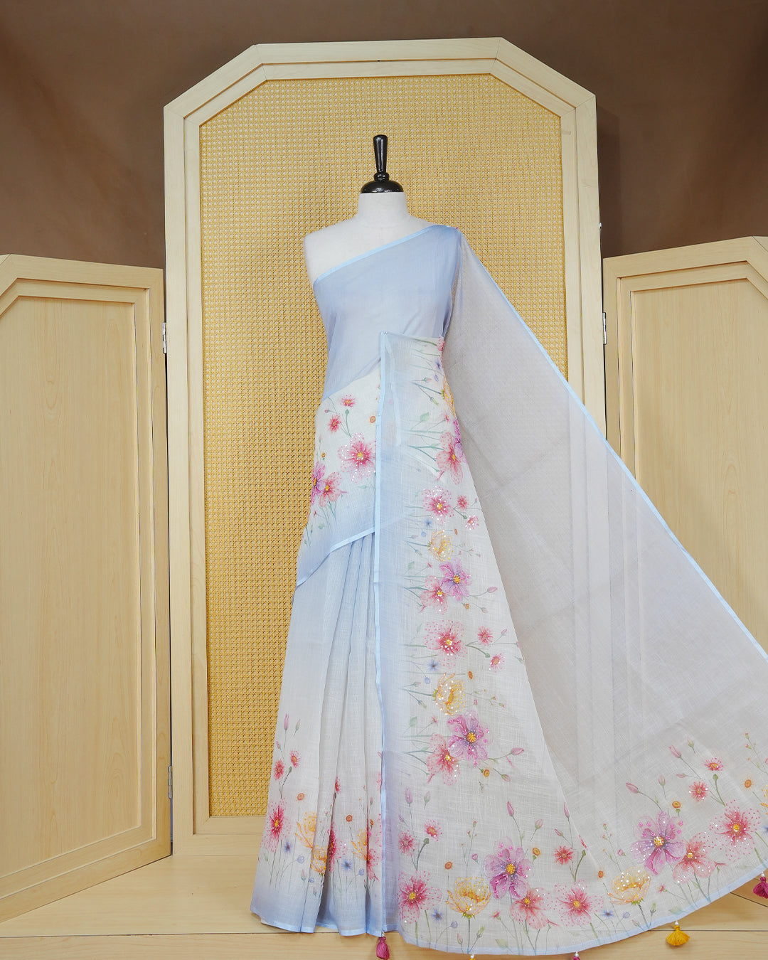 Light Blue colour linen tissue saree.