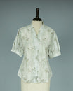 Light Green colour Top with Leaf Print work on body, collar design, With sleeve.