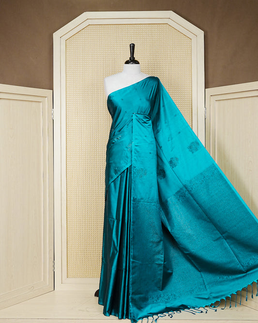 Peacock blue colour soft silk saree