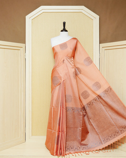 Pastel peach colour soft silk saree